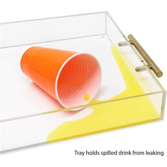 Clear Acrylic Serving Tray (12x12) with Gold Metal Handles, Spill-Proof - Picture 6 of 8